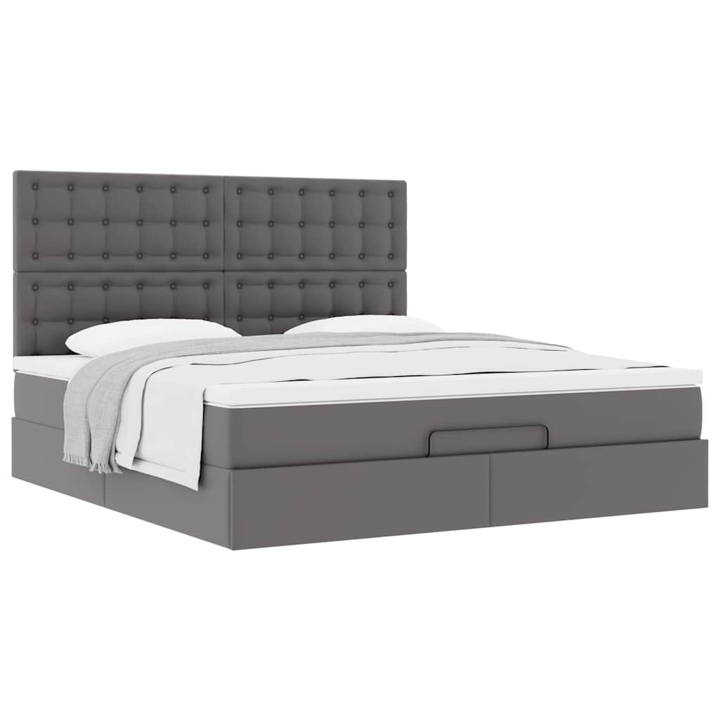 vidaXL Ottoman-Bett mit Matratze Grau 160x200 cm Kunstleder