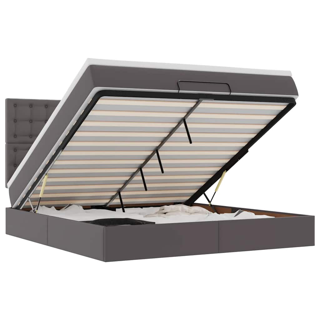 Ottoman-Bett mit Matratze Grau 180x200 cm Kunstleder