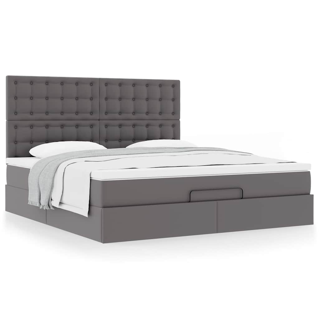 vidaXL Ottoman-Bett mit Matratze Grau 180x200 cm Kunstleder