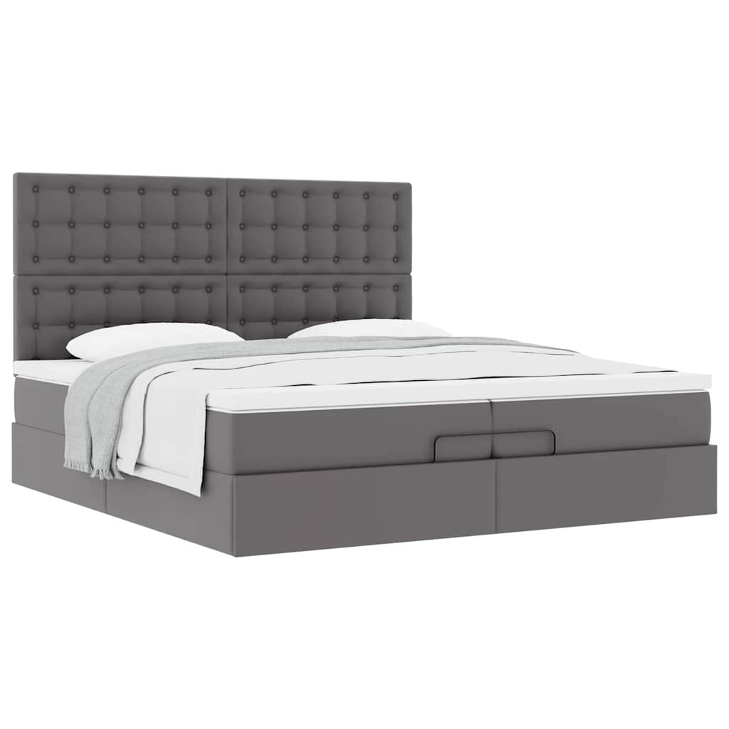 vidaXL Lit ottoman avec matelas Gris 200x200 cm Similicuir