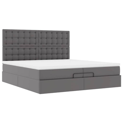 vidaXL Lit ottoman avec matelas Gris 200x200 cm Similicuir