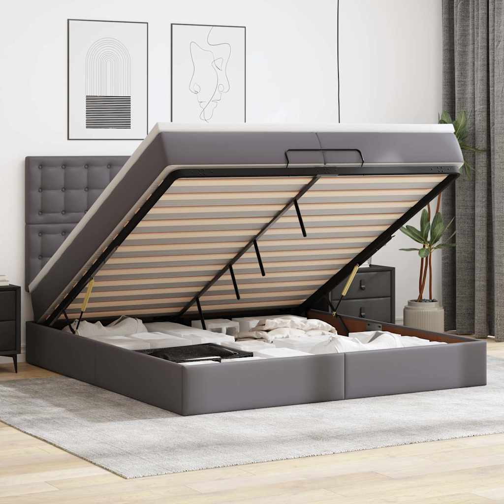vidaXL Lit ottoman avec matelas Gris 200x200 cm Similicuir