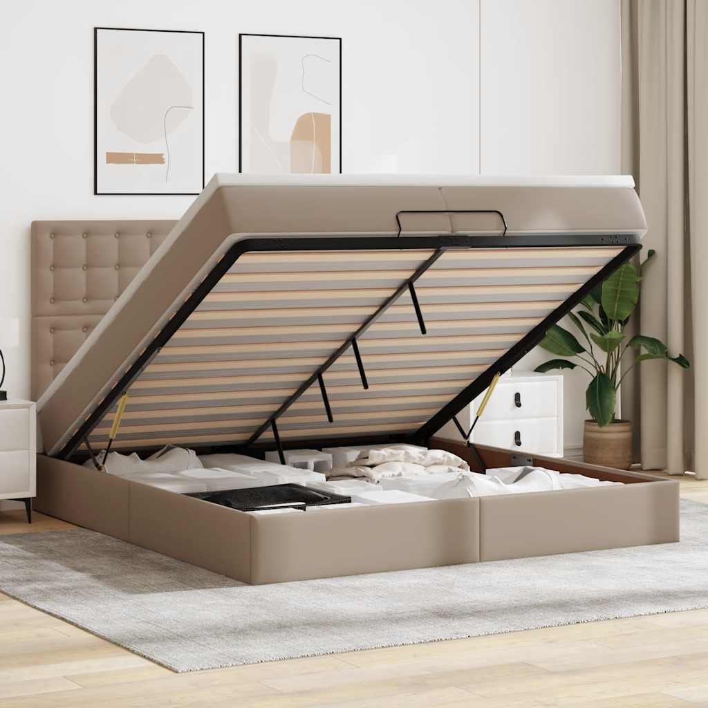 vidaXL Ottoman-Bett mit Matratzen Cappuccino 200x200cm Kunstleder