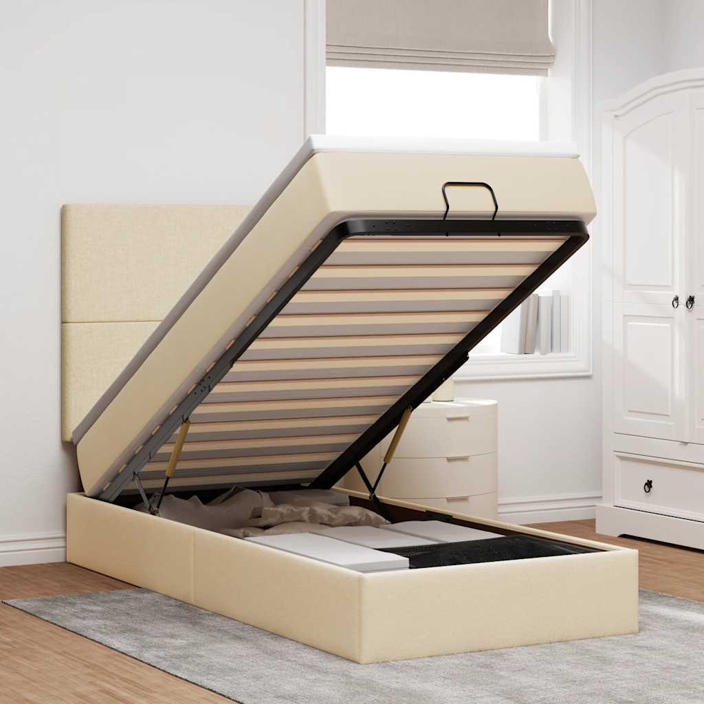 Ottoman-Bett mit Matratze Creme 90x200 cm Stoff