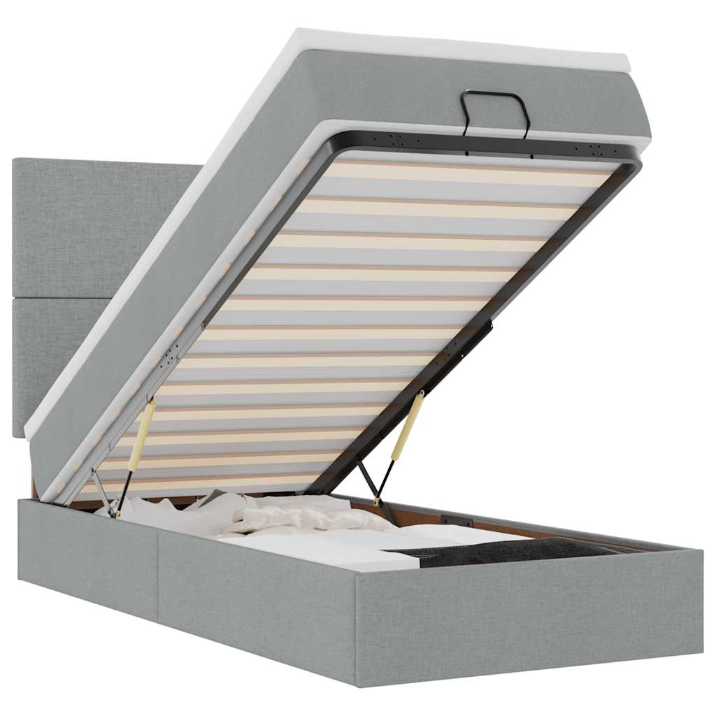 vidaXL Lit ottoman avec matelas Gris clair 100x200 cm Tissu