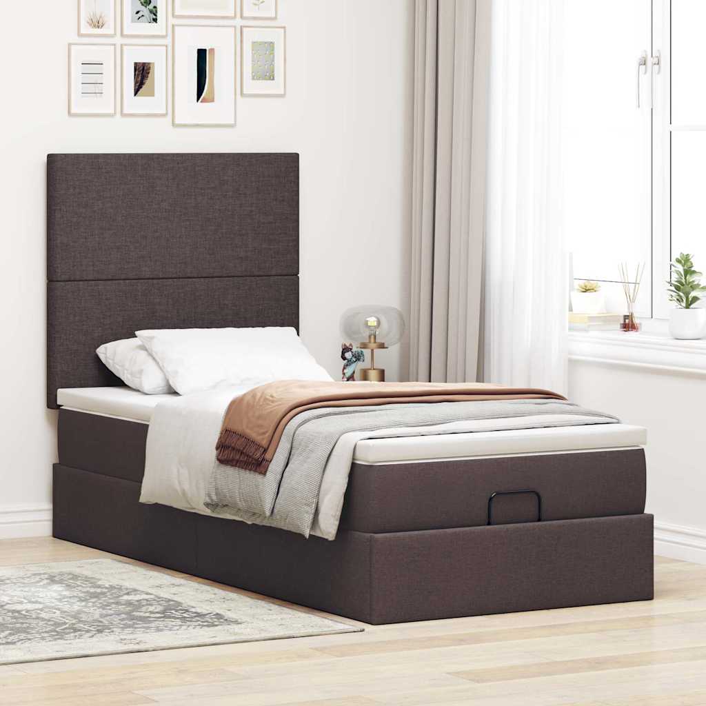 vidaXL Lit ottoman avec matelas Marron foncé 100x200 cm Tissu