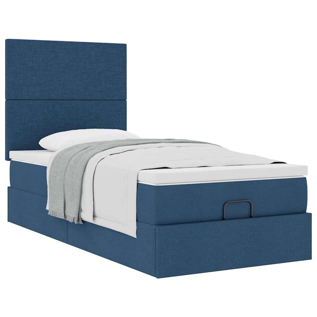 vidaXL Lit ottoman avec matelas Bleu 100x200 cm Tissu