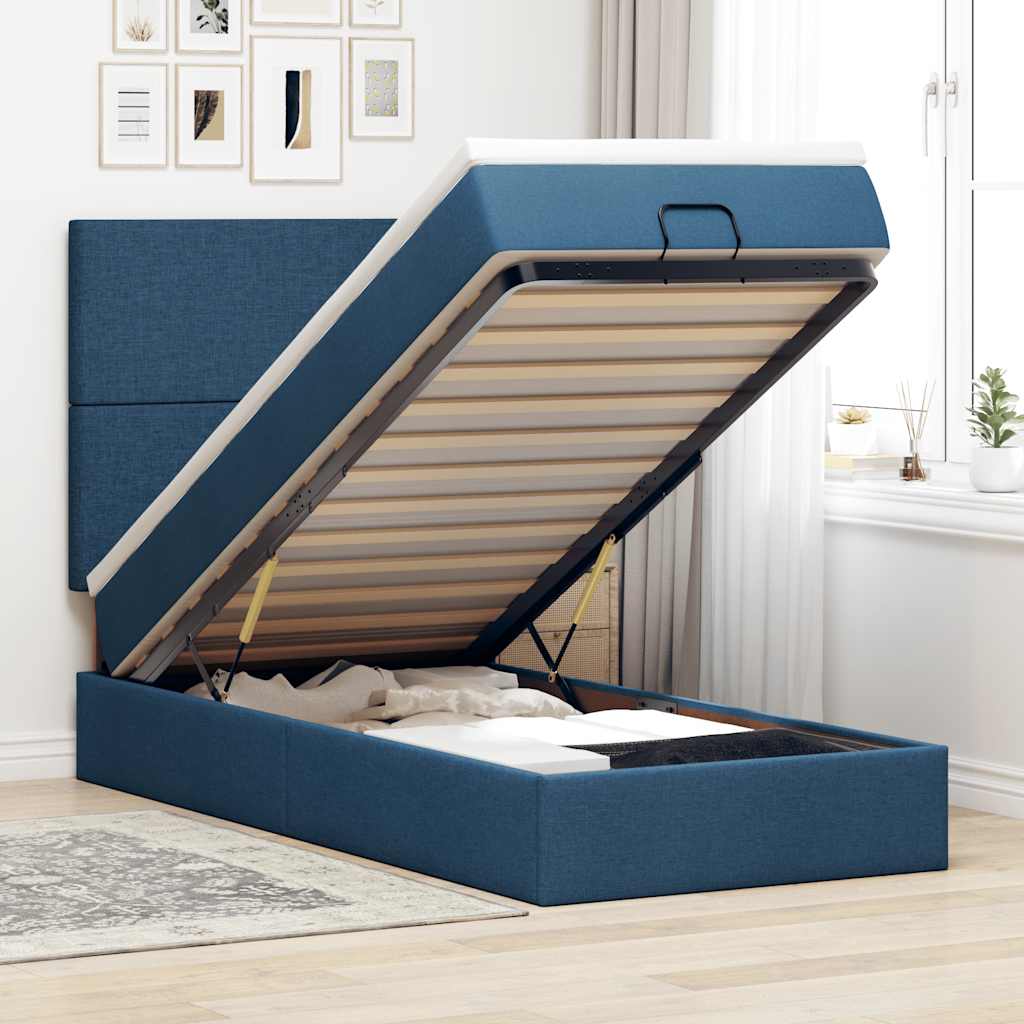 vidaXL Lit ottoman avec matelas Bleu 100x200 cm Tissu