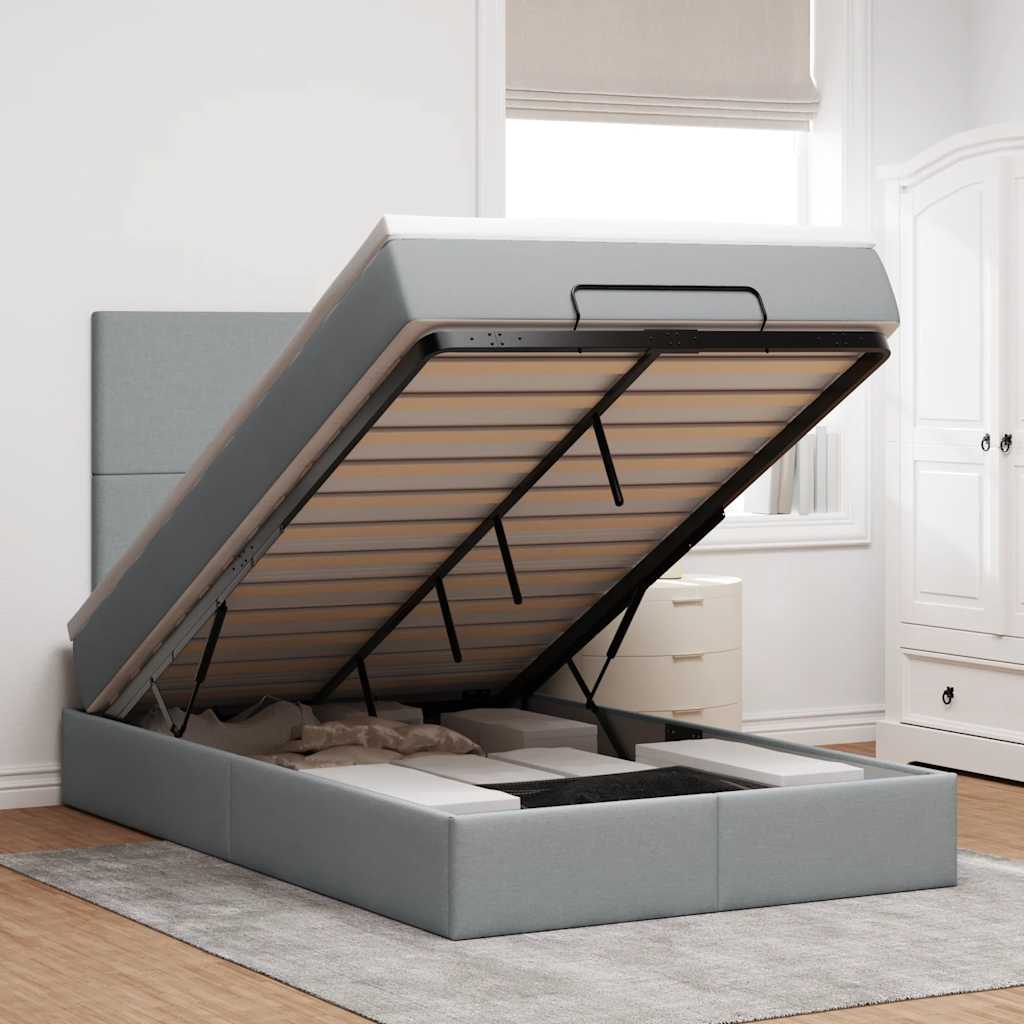vidaXL Ottoman-Bett mit Matratze Hellgrau 120x190 cm Stoff