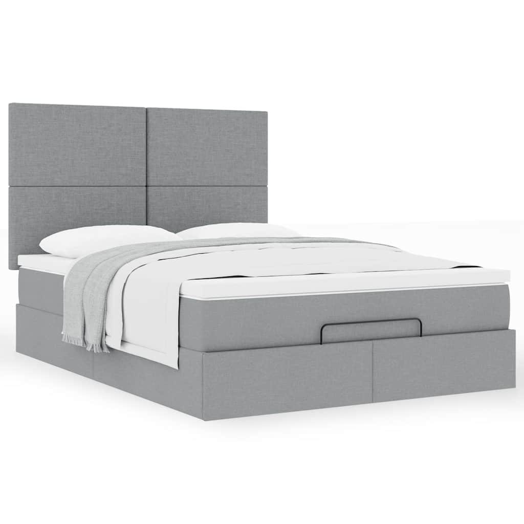 vidaXL Ottoman-Bett mit Matratze Hellgrau 140x190 cm Stoff