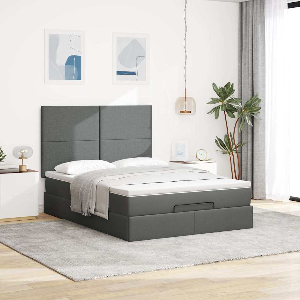 vidaXL Ottoman-Bett mit Matratze Dunkelgrau 140x190 cm Stoff