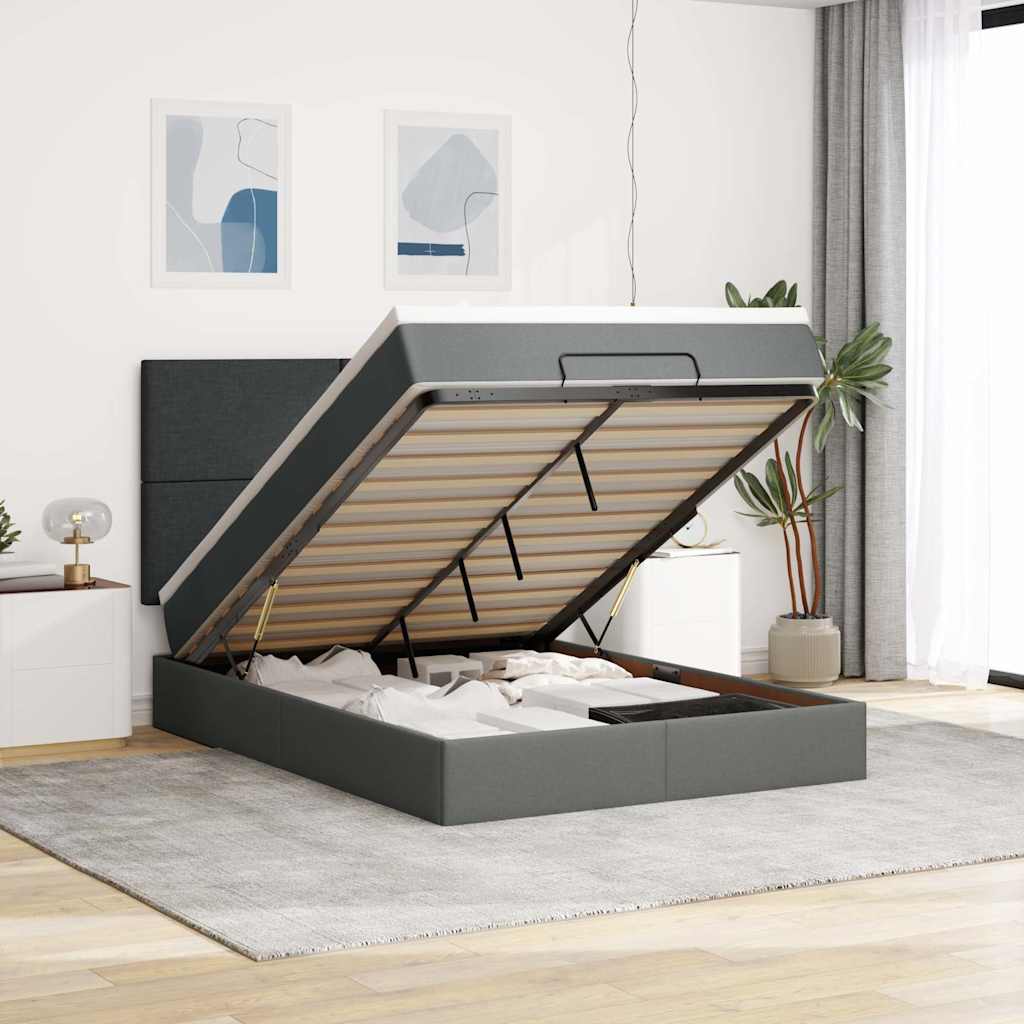 vidaXL Ottoman-Bett mit Matratze Dunkelgrau 140x190 cm Stoff