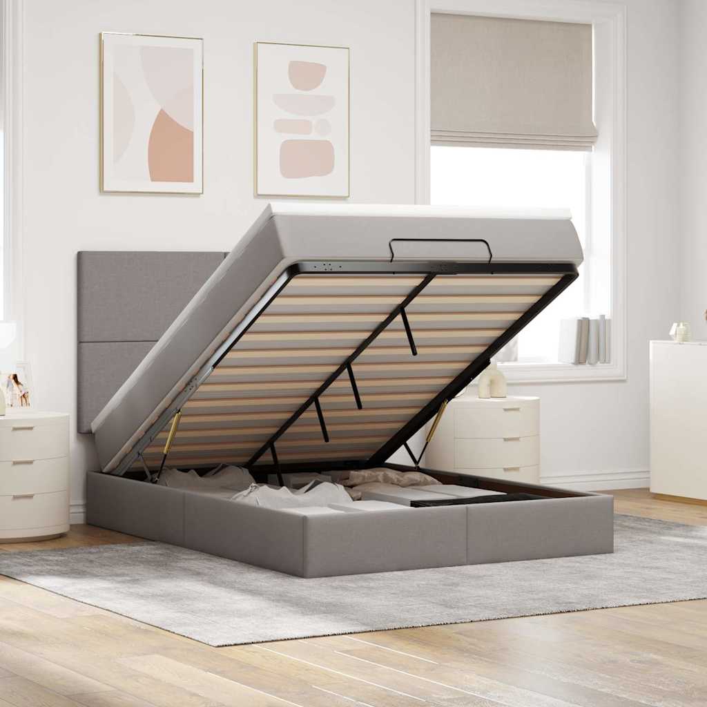 Ottoman-Bett mit Matratze Taupe 140x190 cm Stoff