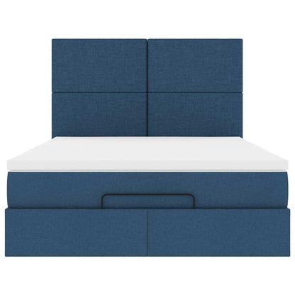 vidaXL Ottoman-Bett mit Matratze Blau 140x190 cm Stoff