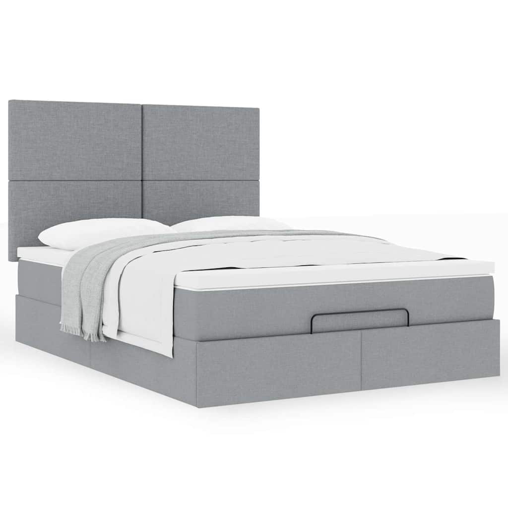 vidaXL Lit ottoman avec matelas gris clair 140x200 cm tissu