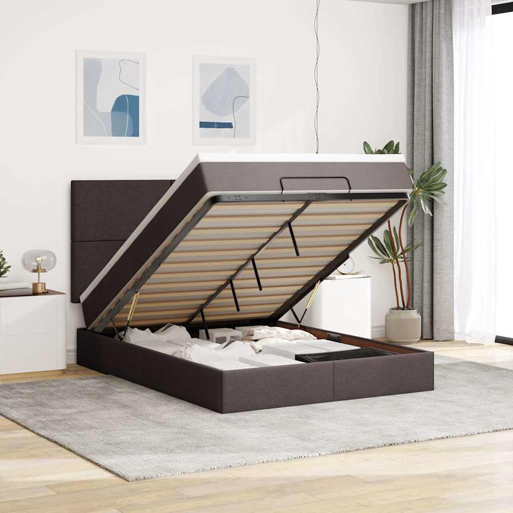 vidaXL Ottoman-Bett mit Matratze Dunkelbraun 140x200 cm Stoff