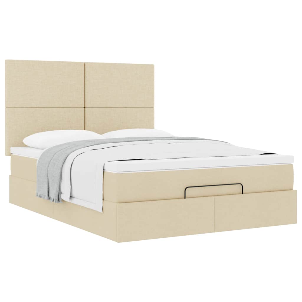 vidaXL Ottoman-Bett mit Matratze Creme 140x200 cm Stoff