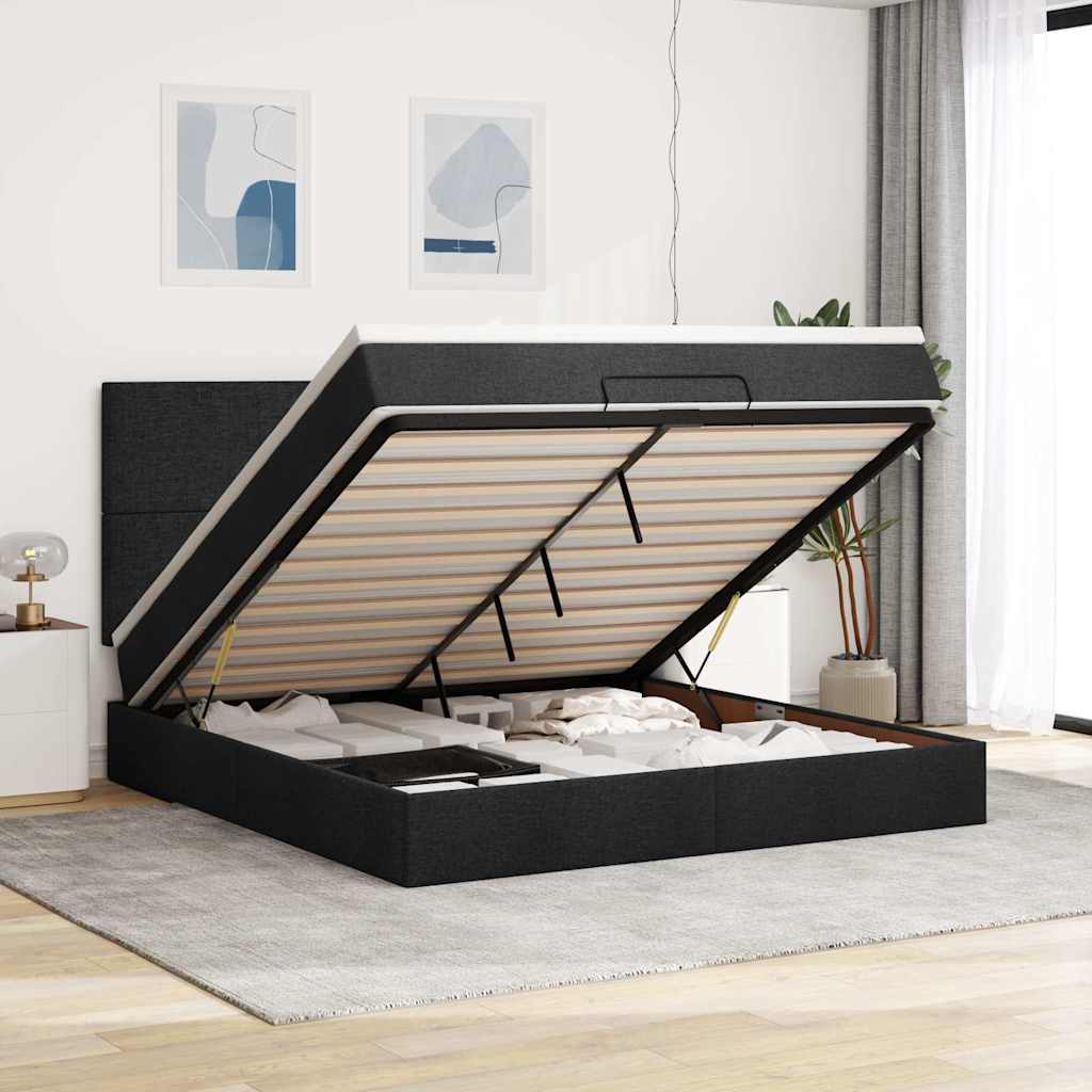 vidaXL Lit ottoman avec matelas Noir 160x200 cm Tissu