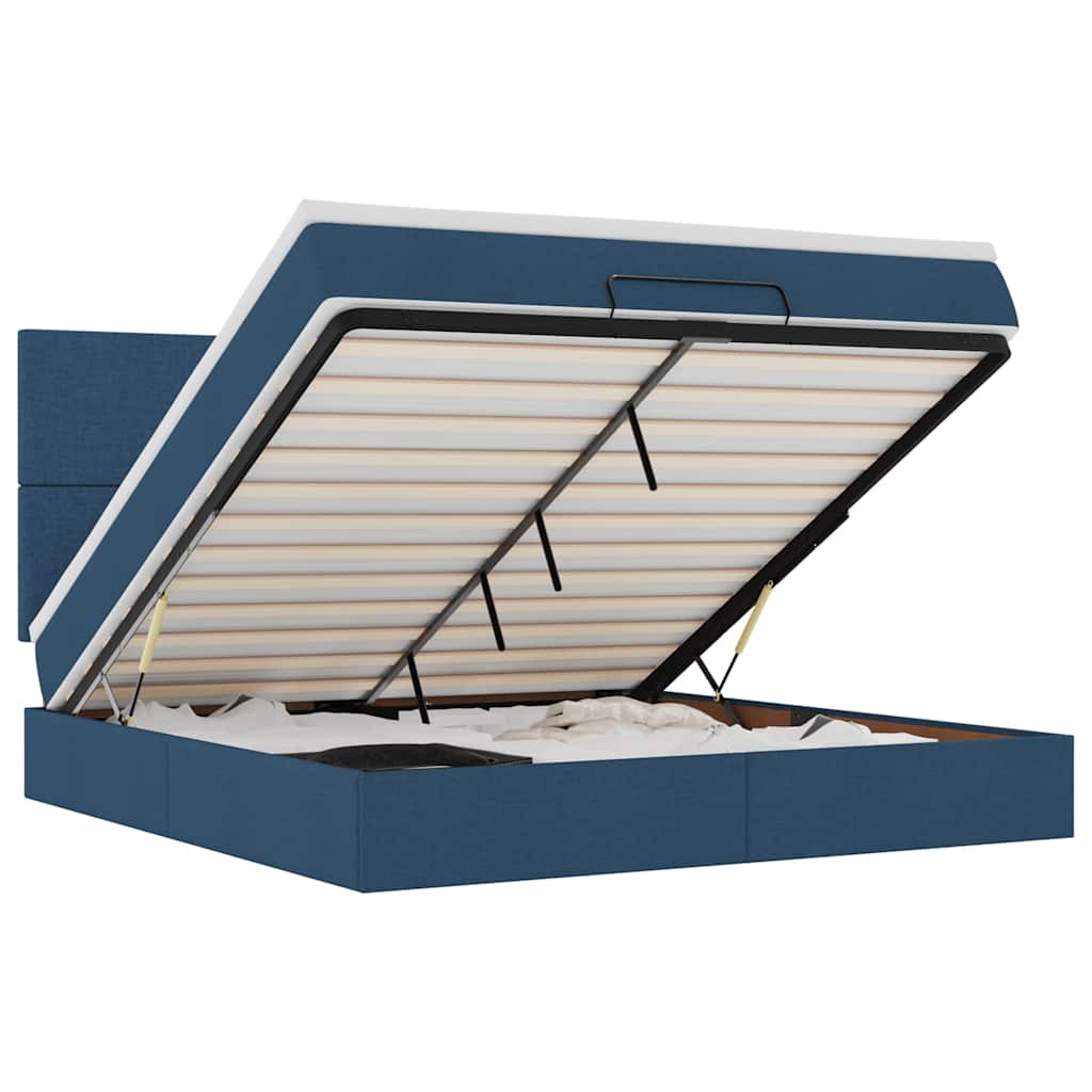 Ottoman-Bett mit Matratze Blau 160x200 cm Stoff