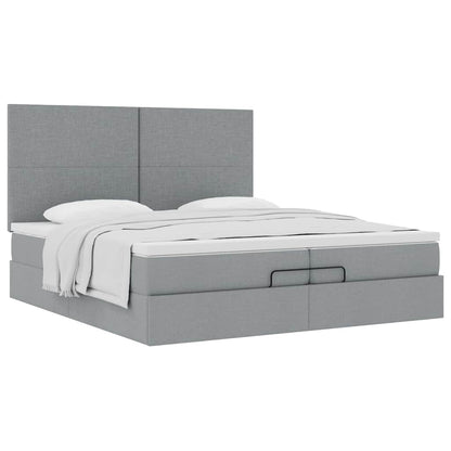 vidaXL Ottoman-Bett mit Matratzen Hellgrau 200x200 cm Stoff