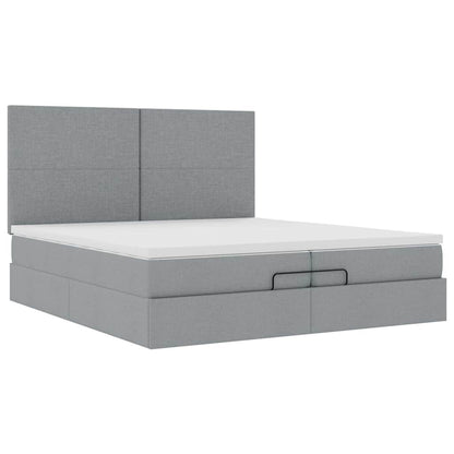 vidaXL Ottoman-Bett mit Matratzen Hellgrau 200x200 cm Stoff