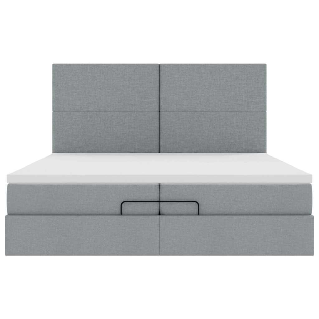vidaXL Ottoman-Bett mit Matratzen Hellgrau 200x200 cm Stoff