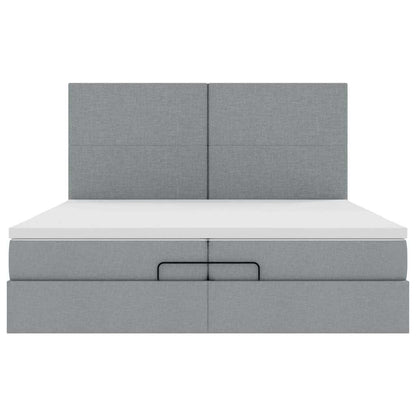 vidaXL Ottoman-Bett mit Matratzen Hellgrau 200x200 cm Stoff