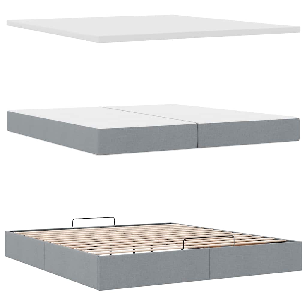 vidaXL Ottoman-Bett mit Matratzen Hellgrau 200x200 cm Stoff