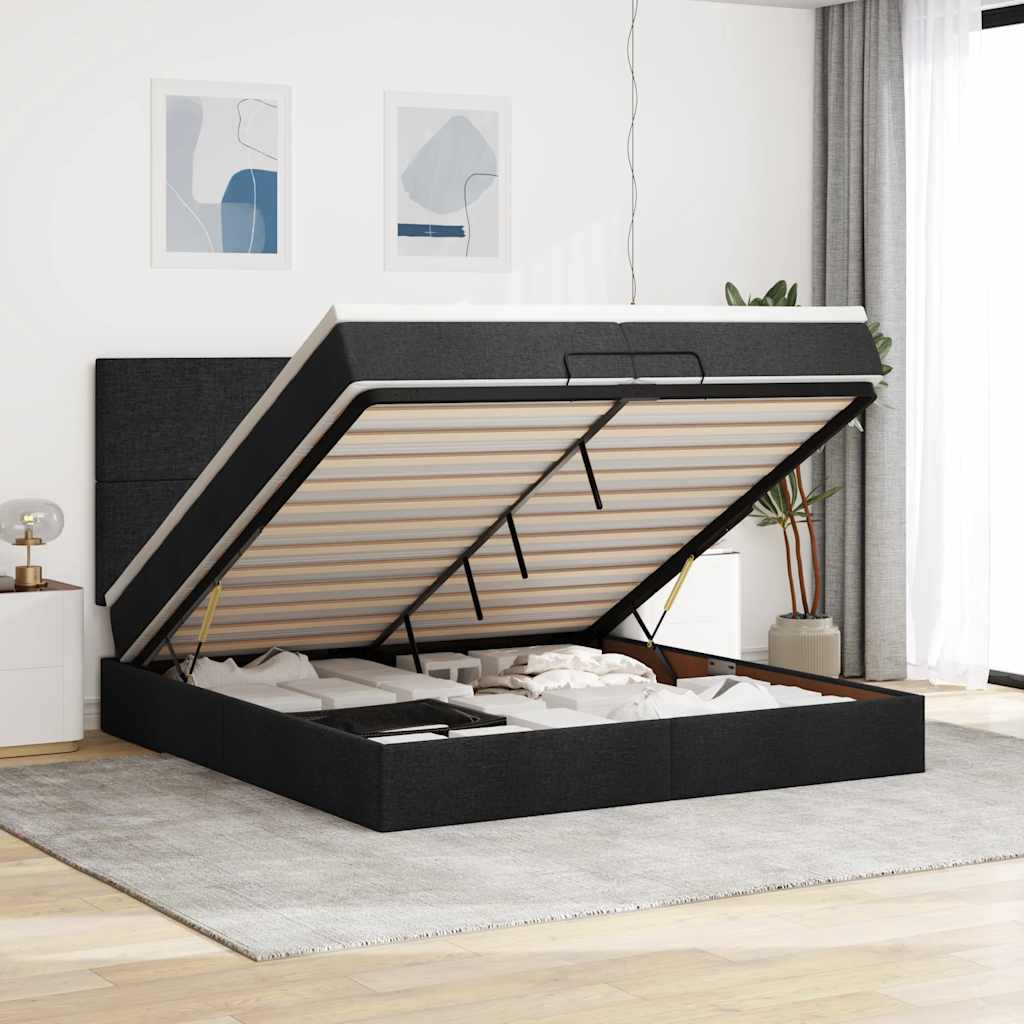 vidaXL Ottoman-Bett mit Matratzen Schwarz 200x200 cm Stoff