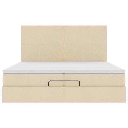 vidaXL Ottoman-Bett mit Matratzen Creme 200x200 cm Stoff