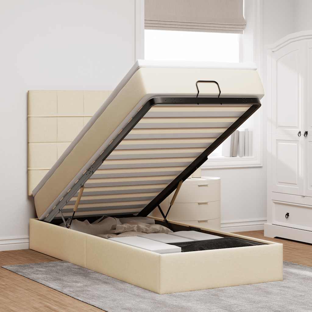 Ottoman-Bett mit Matratze Creme 90x190 cm Stoff