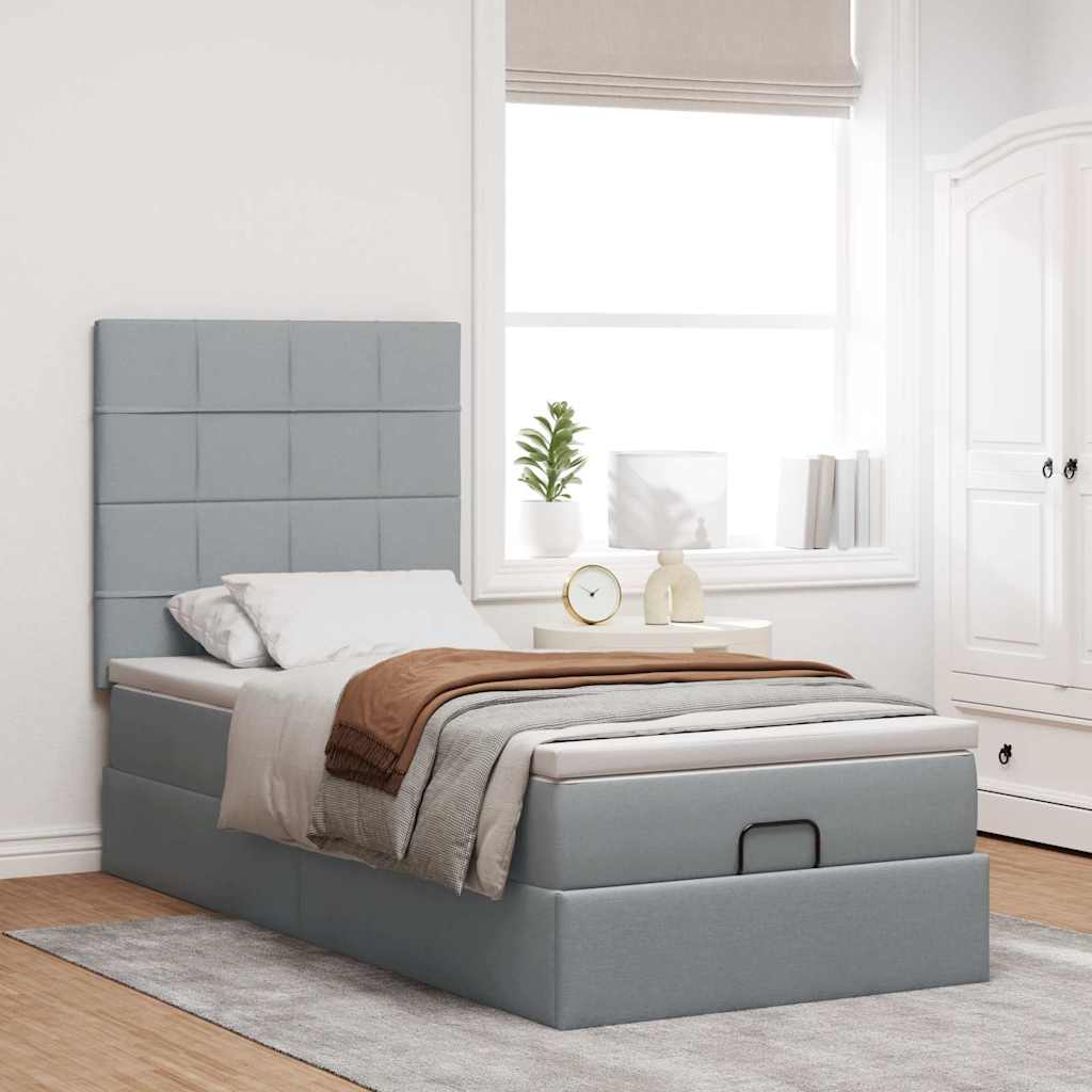 vidaXL Ottoman-Bett mit Matratze Hellgrau 90x200 cm Stoff