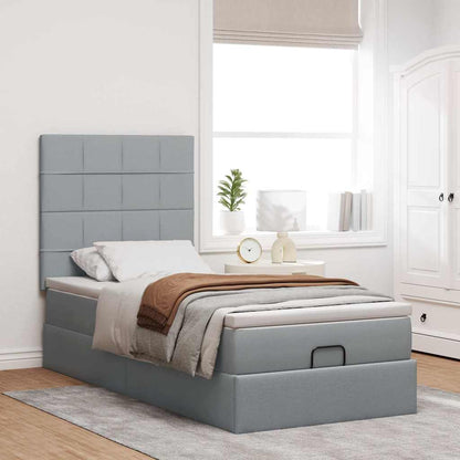 vidaXL Ottoman-Bett mit Matratze Hellgrau 90x200 cm Stoff