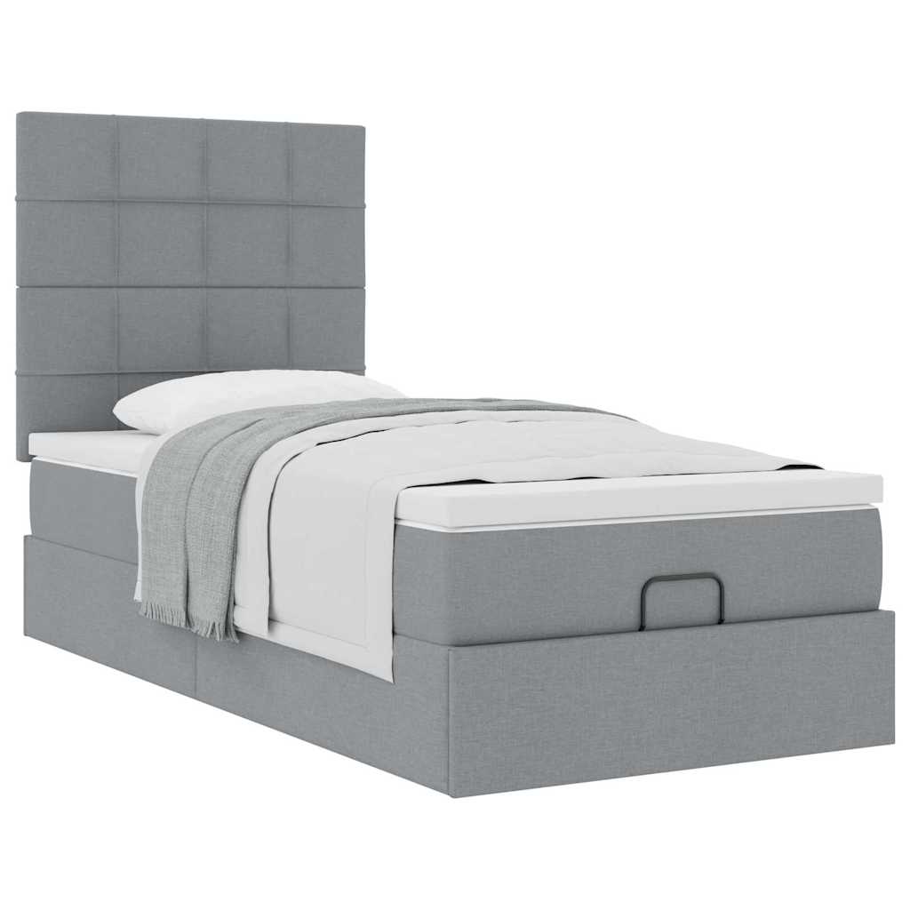 vidaXL Ottoman-Bett mit Matratze Hellgrau 90x200 cm Stoff