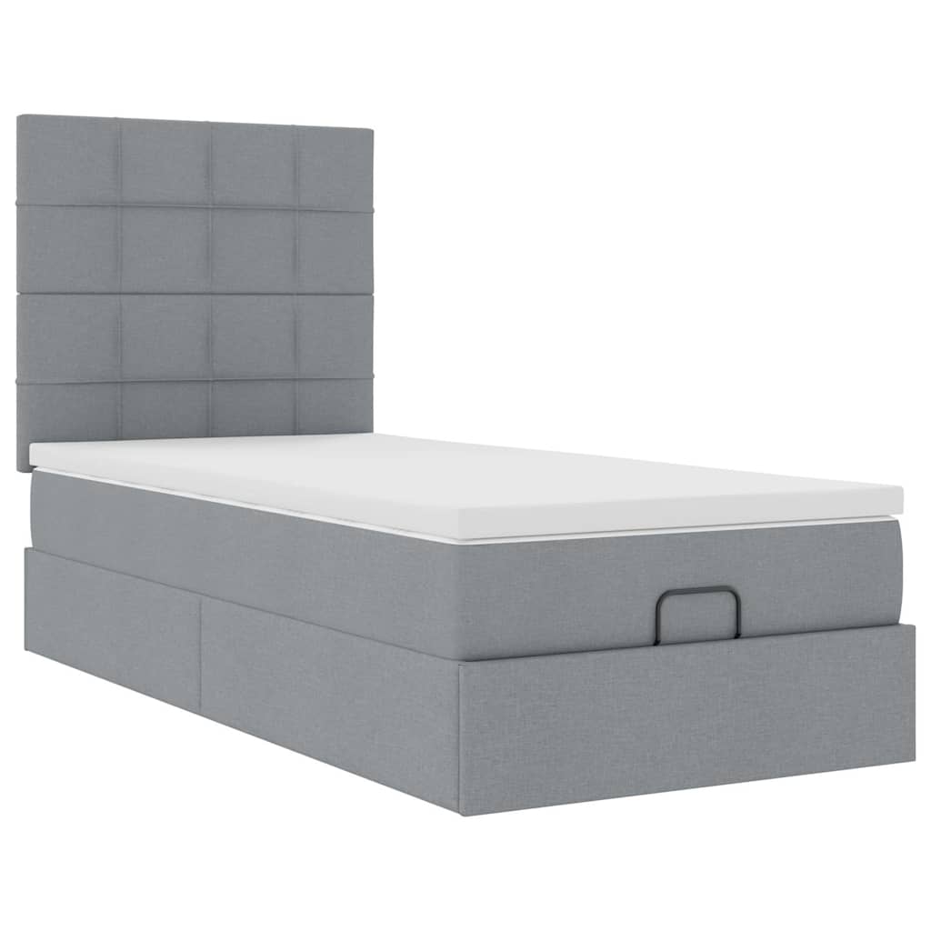 vidaXL Ottoman-Bett mit Matratze Hellgrau 90x200 cm Stoff