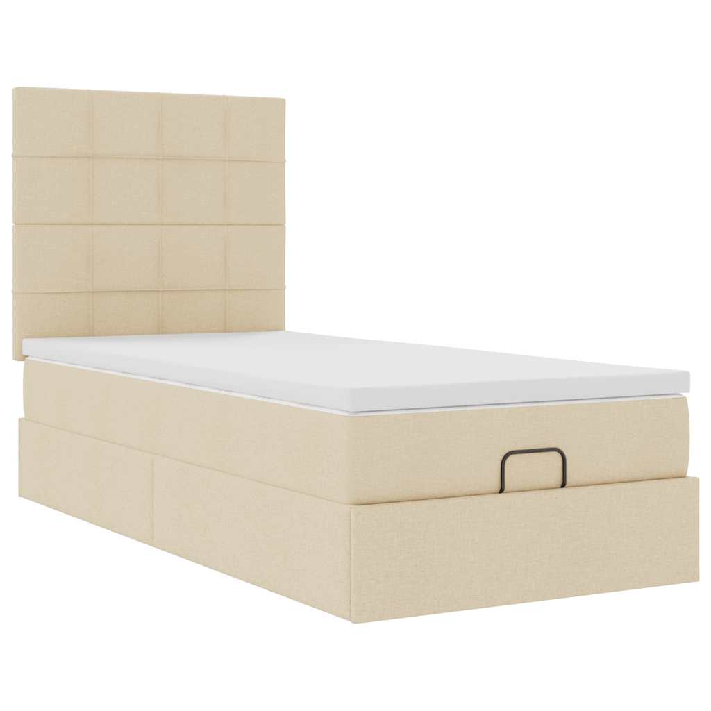 vidaXL Ottoman-Bett mit Matratze Creme 90x200 cm Stoff