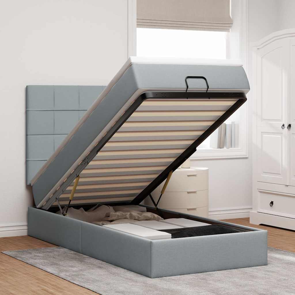 vidaXL Lit ottoman avec matelas Gris clair 100x200 cm Tissu