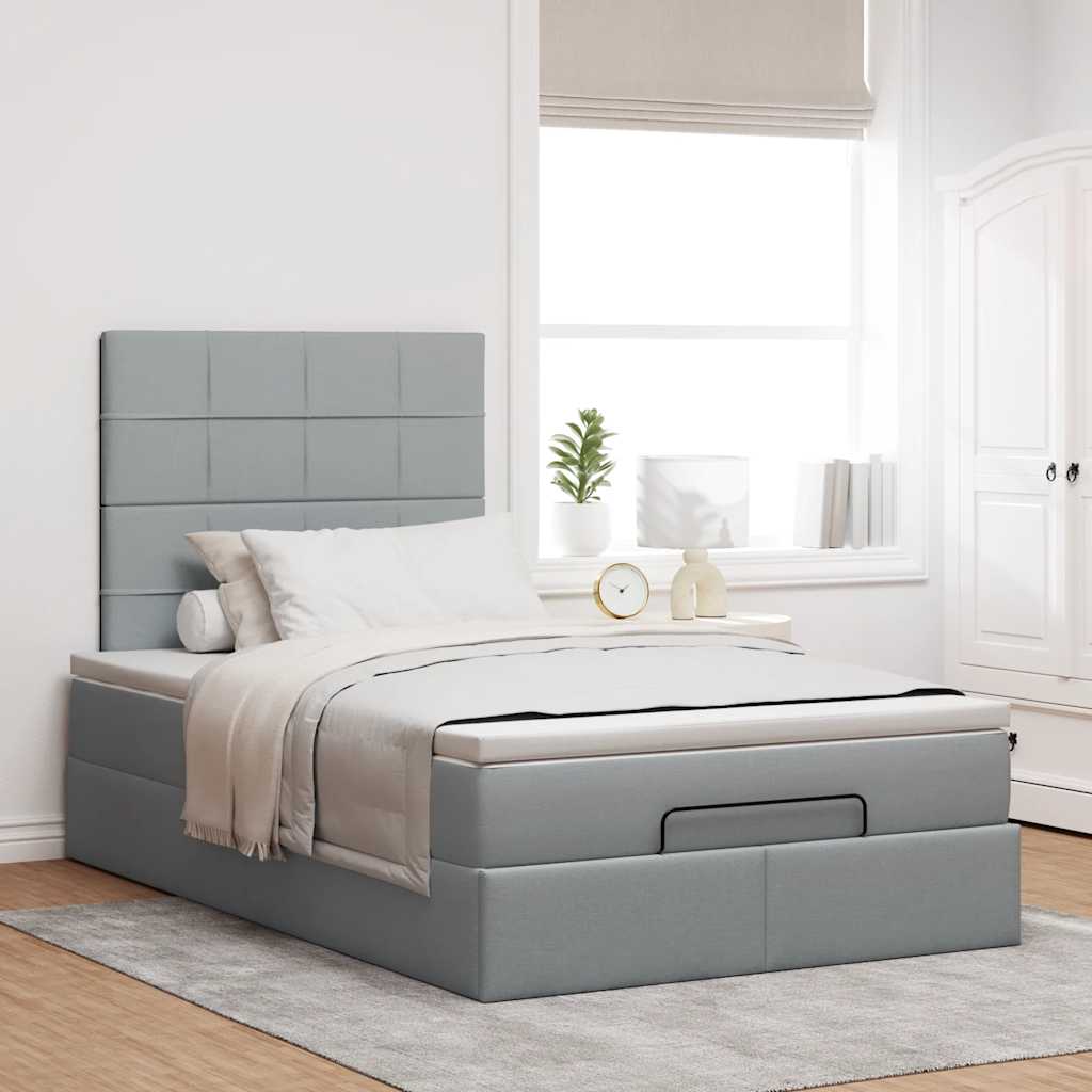 vidaXL Ottoman-Bett mit Matratze Hellgrau 120x200 cm Stoff