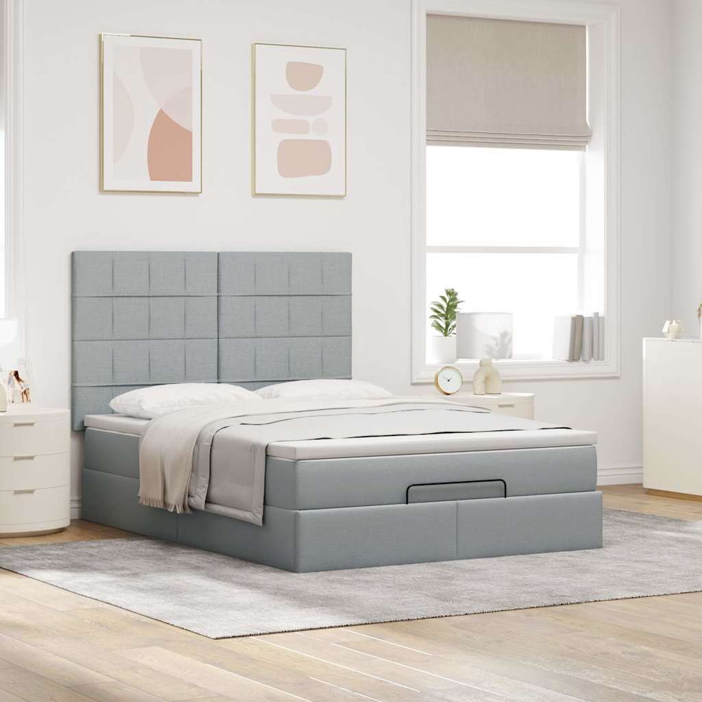 vidaXL Ottoman-Bett mit Matratze Hellgrau 140x190 cm Stoff