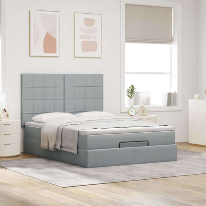 vidaXL Ottoman-Bett mit Matratze Hellgrau 140x190 cm Stoff