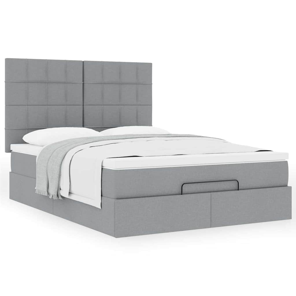 vidaXL Ottoman-Bett mit Matratze Hellgrau 140x190 cm Stoff