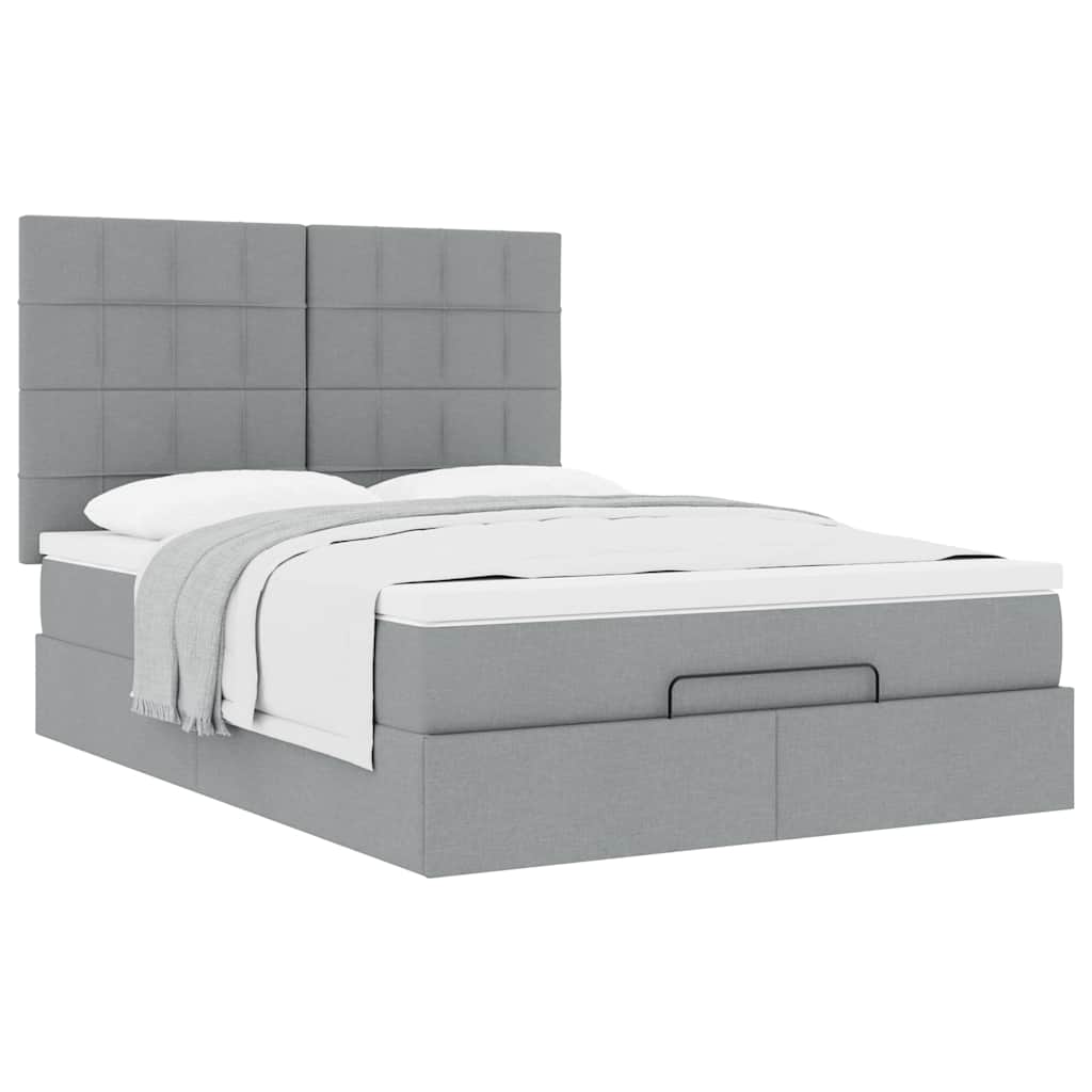 vidaXL Ottoman-Bett mit Matratze Hellgrau 140x190 cm Stoff