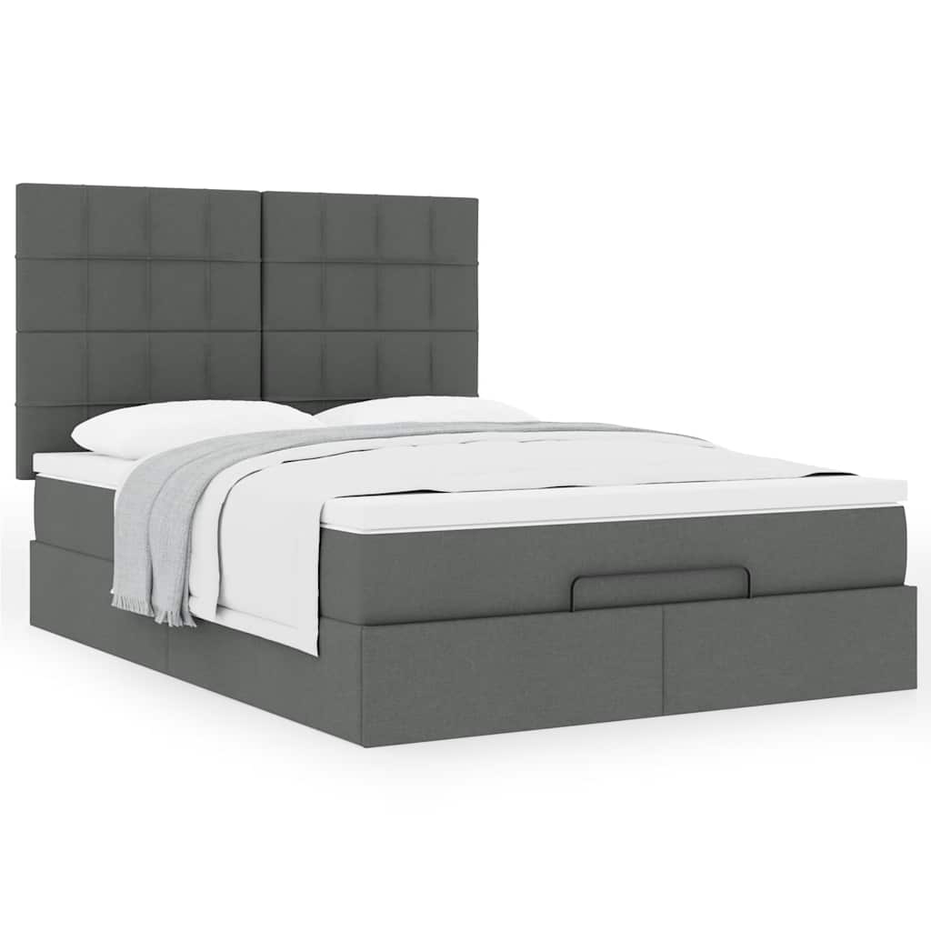 vidaXL Ottoman-Bett mit Matratze Dunkelgrau 140x190 cm Stoff