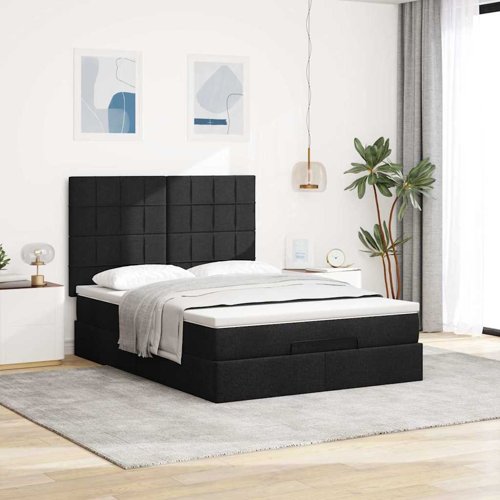 vidaXL Ottoman-Bett mit Matratze Schwarz 140x190 cm Stoff