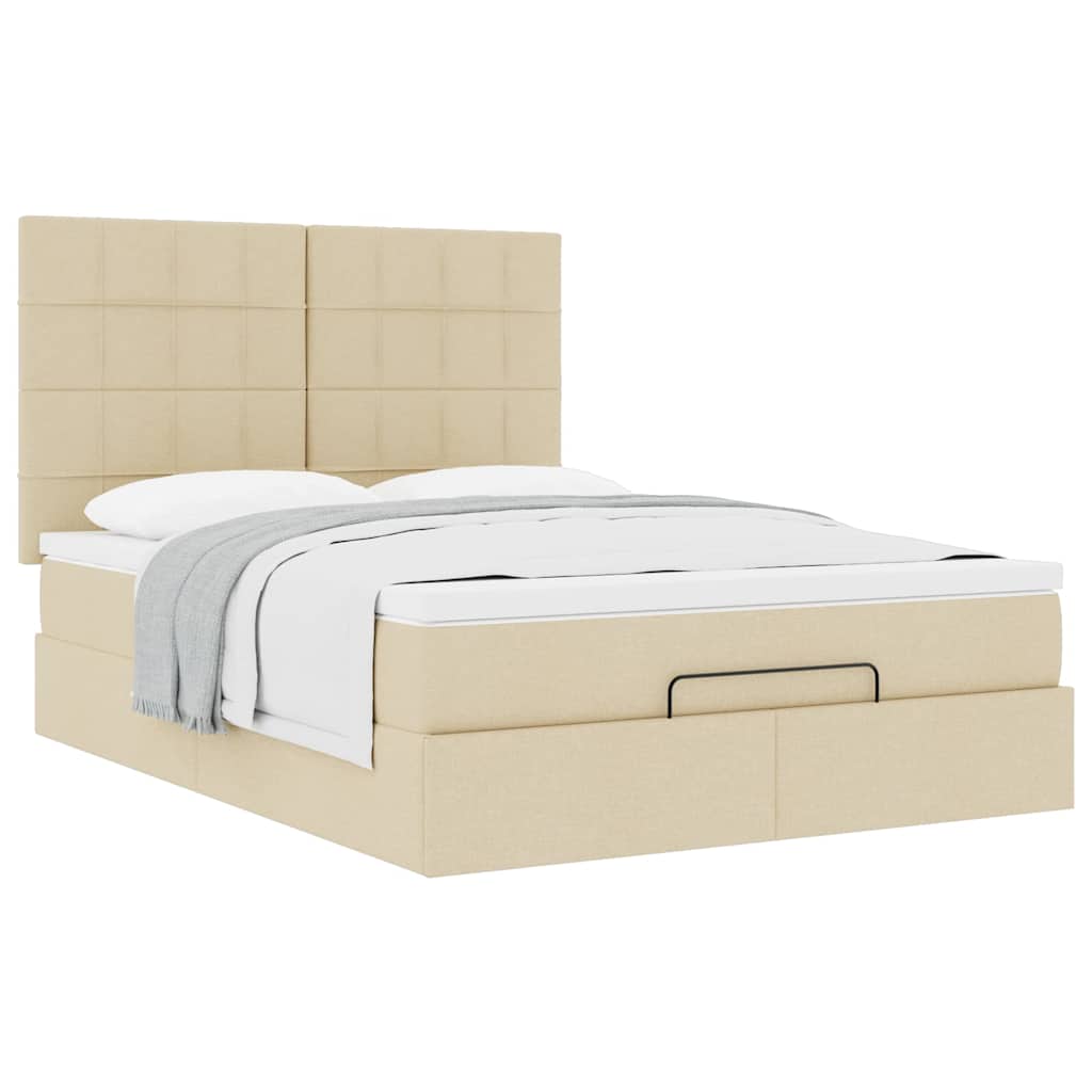 vidaXL Lit ottoman avec matelas crème 140x190 cm tissu