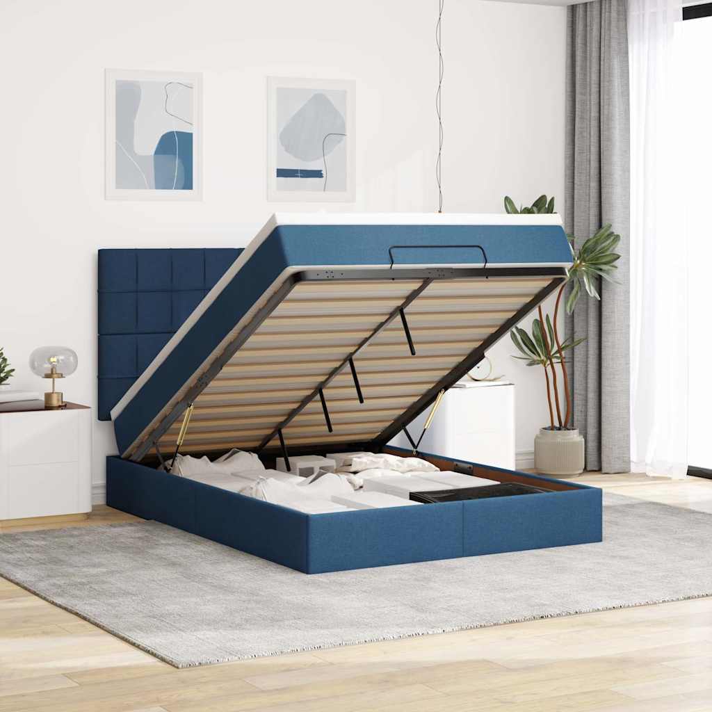 vidaXL Ottoman-Bett mit Matratze Blau 140x190 cm Stoff