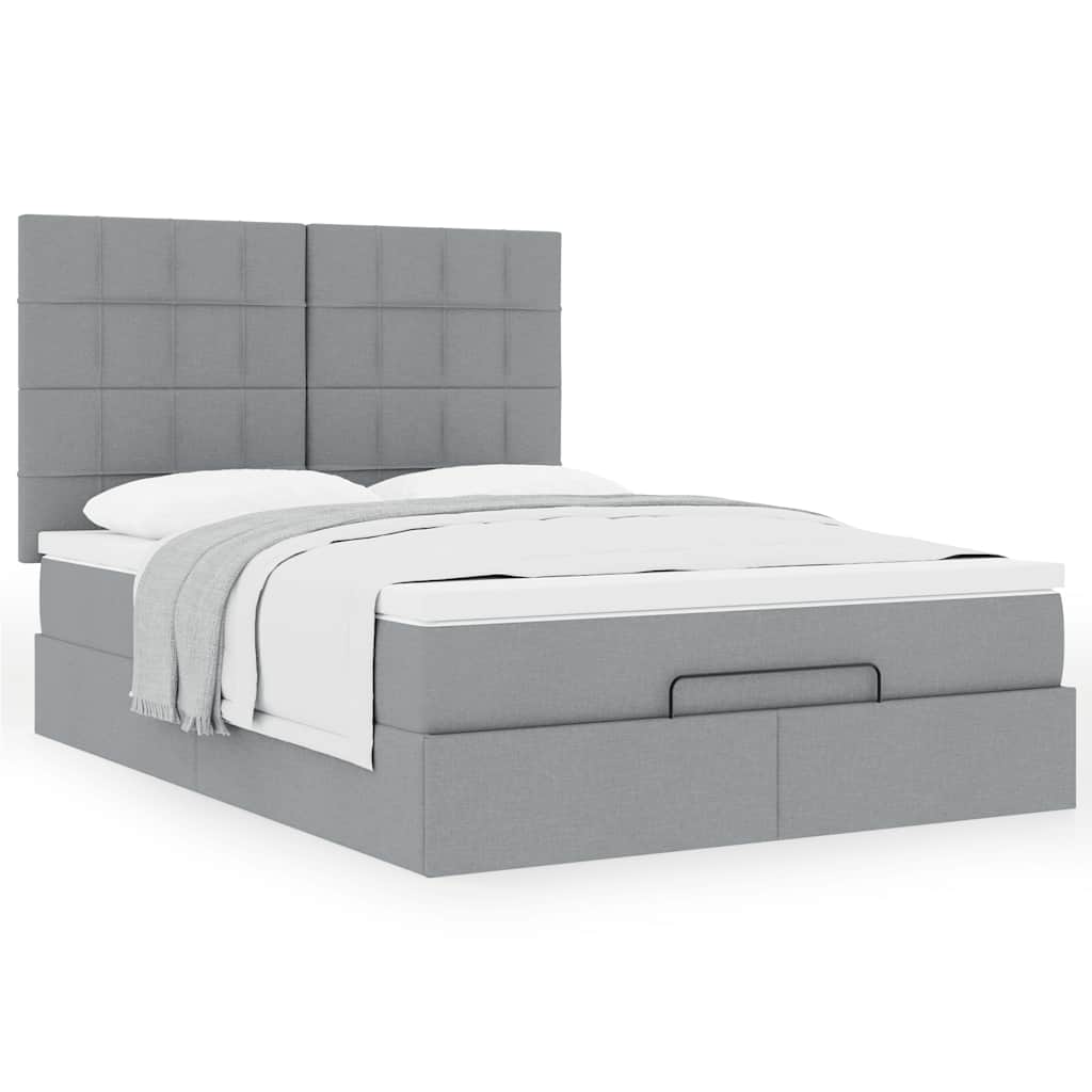 vidaXL Ottoman-Bett mit Matratze Hellgrau 140x200 cm Stoff