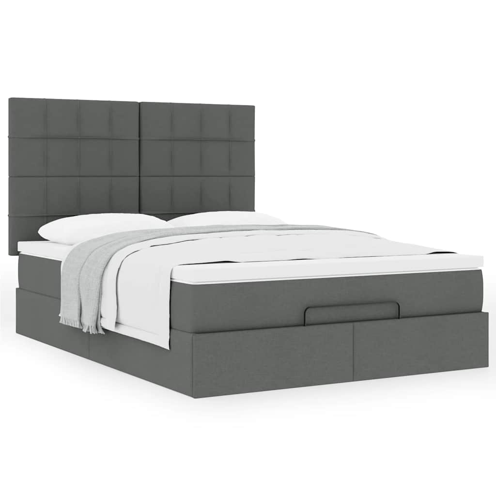 vidaXL Ottoman-Bett mit Matratze Dunkelgrau 140x200 cm Stoff