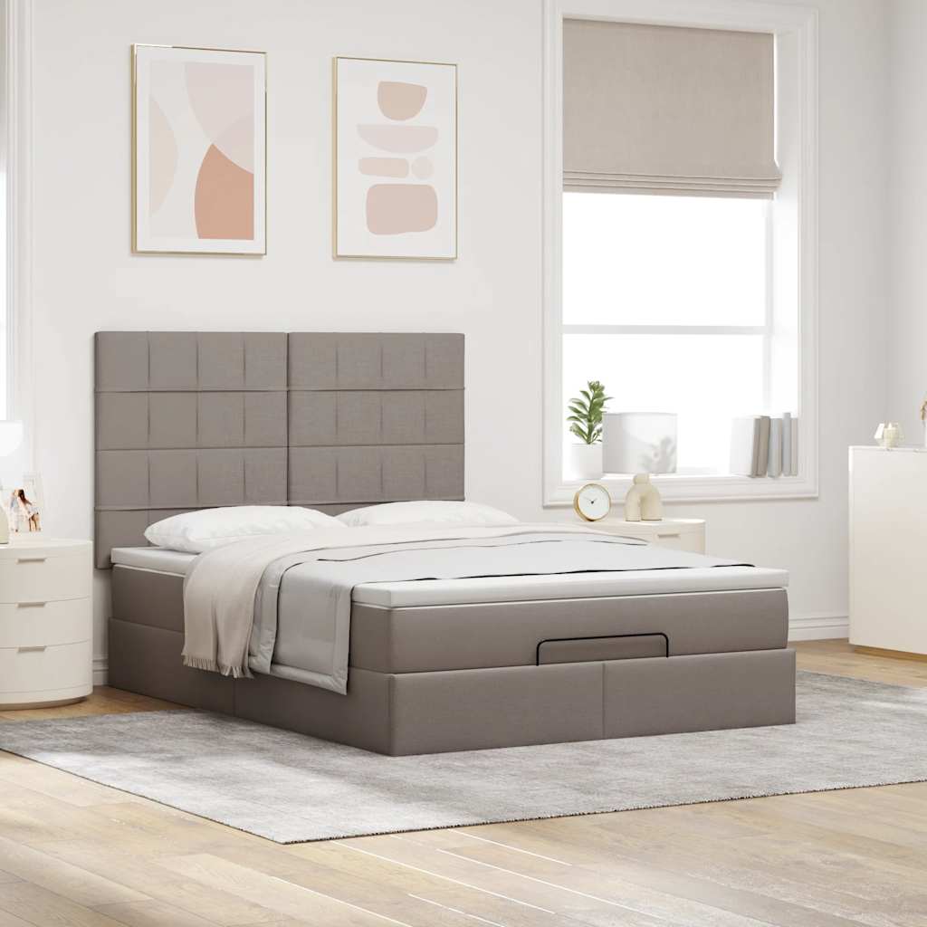 vidaXL Ottoman-Bett mit Matratze Taupe 140x200 cm Stoff