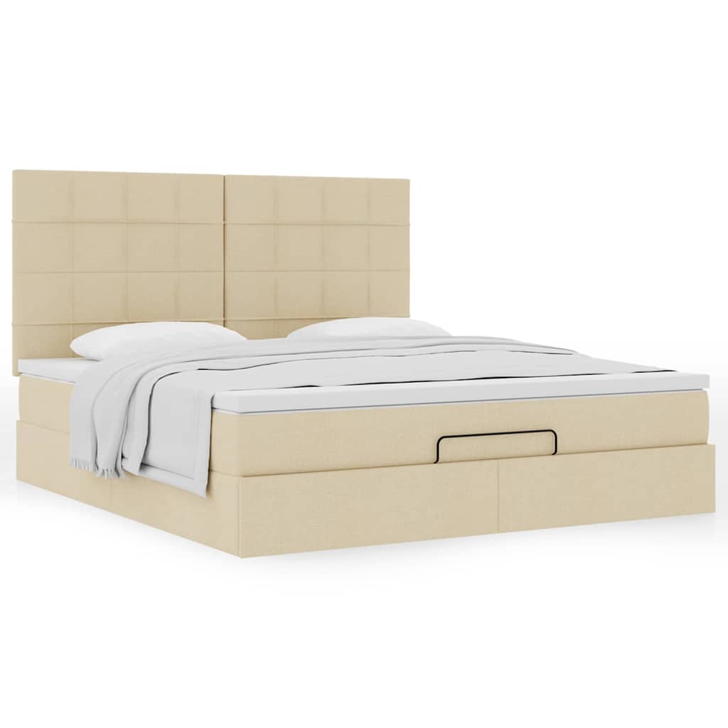 vidaXL Ottoman-Bett mit Matratze Creme 180x200 cm Stoff